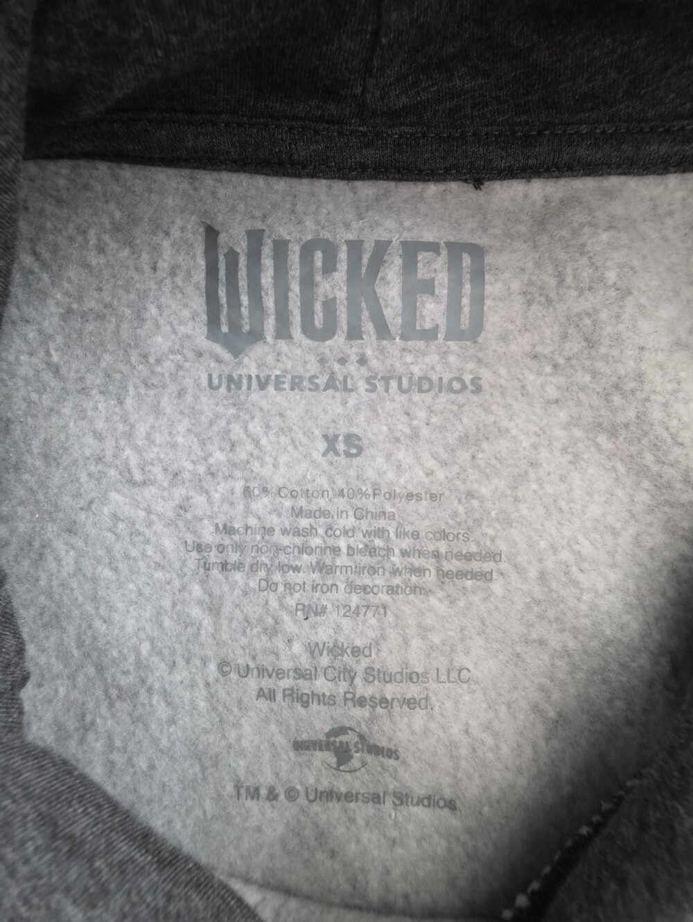 Wicked Universal Studios SHIZ Hoodie Womens XS Gray Chenille Cropped Sweatshirt - Picture 6 of 9